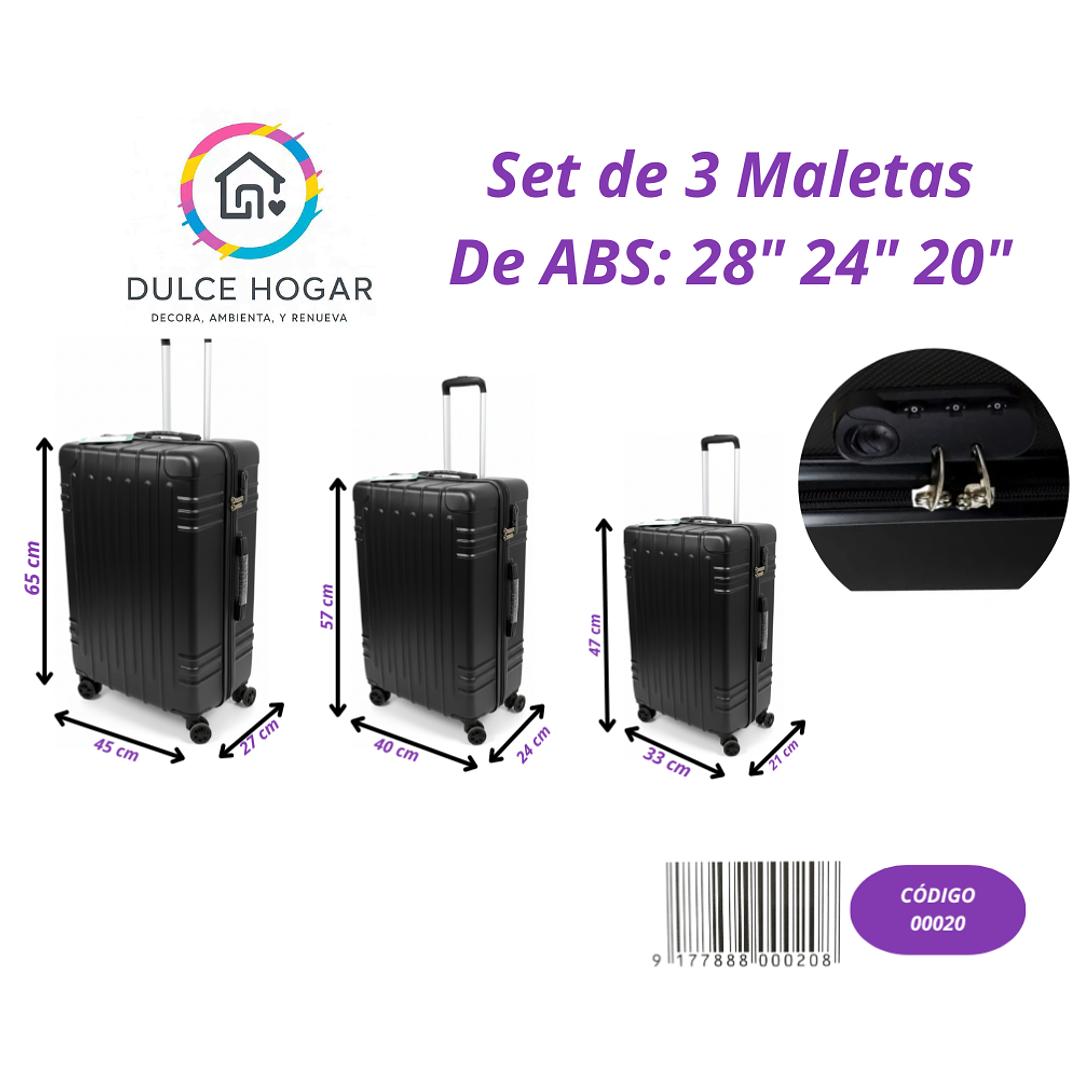 Set de 3 maletas negras de material ABS de 28