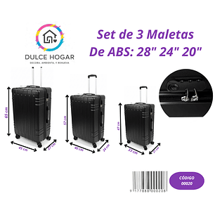 Set de 3 maletas negras de material ABS de 28