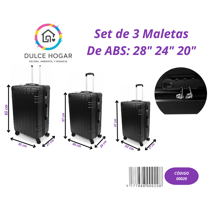 Set de 3 maletas negras de material ABS de 28