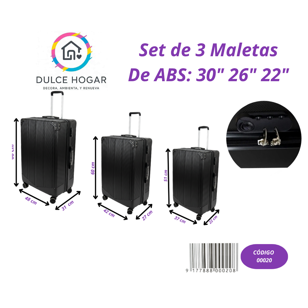 Set de 3 maletas negra  de material ABS de 30