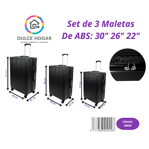 Set de 3 maletas negra  de material ABS de 30