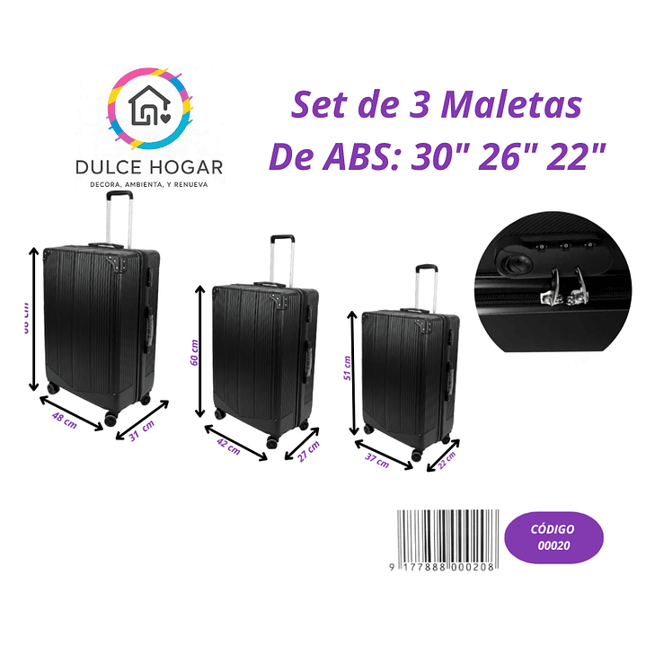 Set de 3 maletas negra  de material ABS de 30