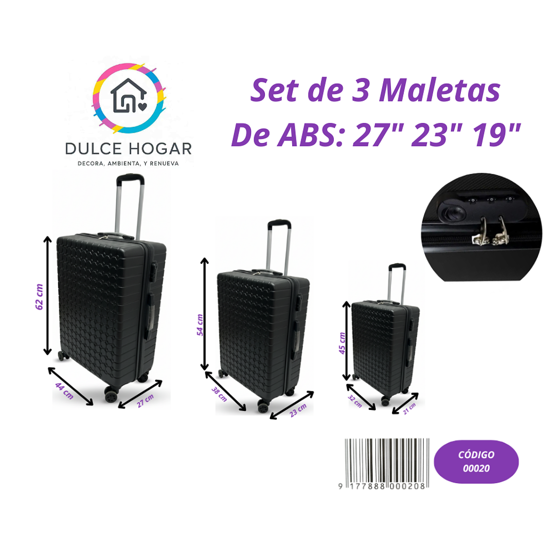 Set de 3 maletas negra de material ABS de 27