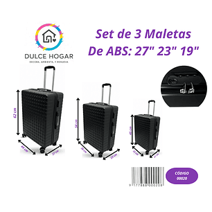 Set de 3 maletas negra de material ABS de 27