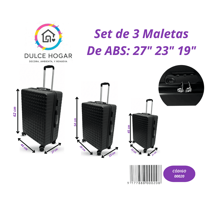 Set de 3 maletas negra de material ABS de 27