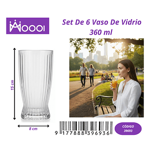 Set de 6 vaso de vidrio 360 ml 