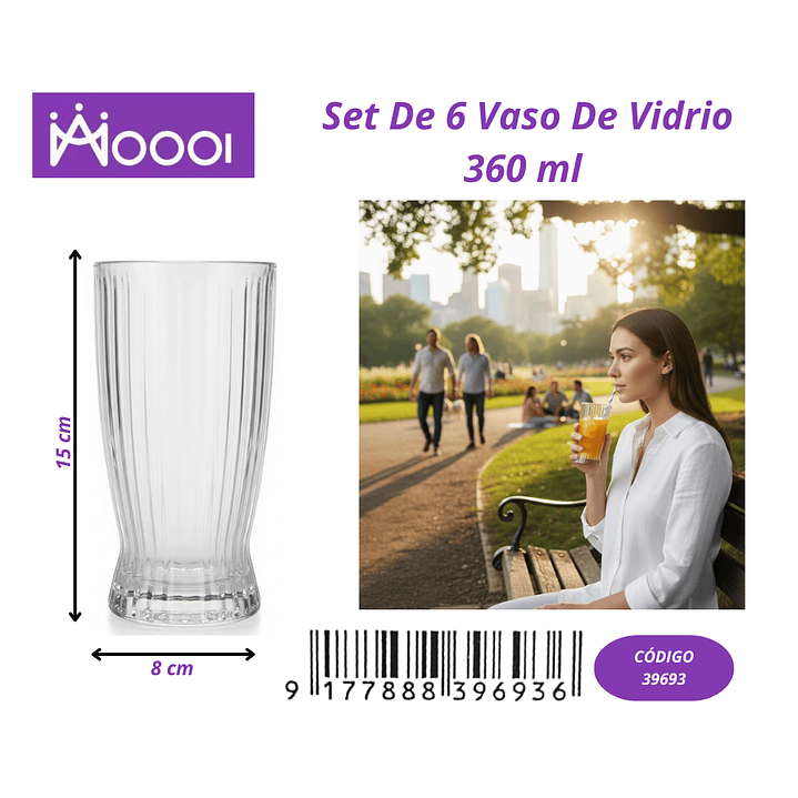 Set de 6 vaso de vidrio 360 ml  1