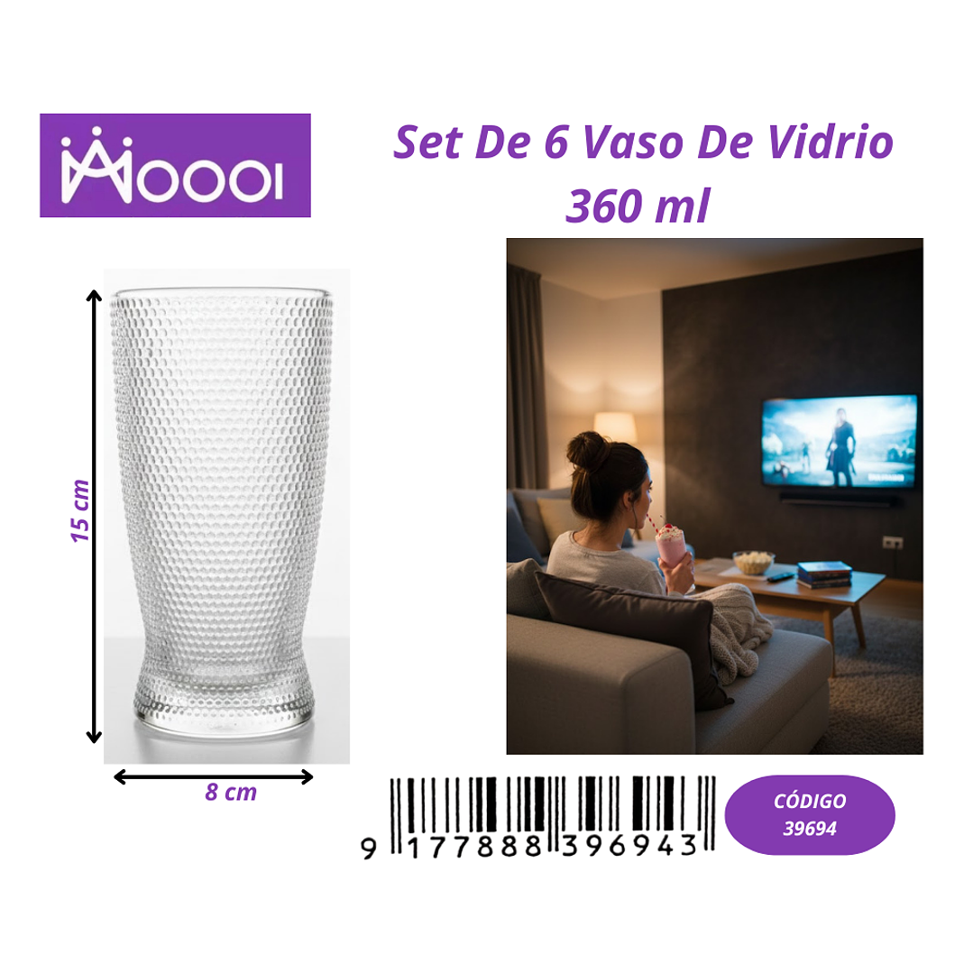 Set de 6 vaso de vidrio 360 ml  1