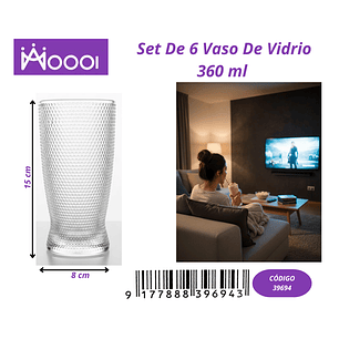 Set de 6 vaso de vidrio 360 ml 