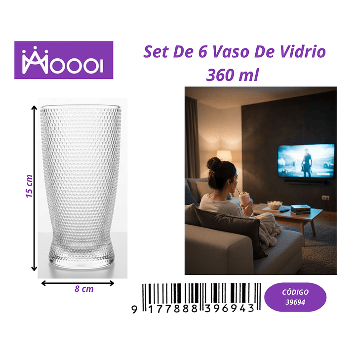 Set de 6 vaso de vidrio 360 ml  1
