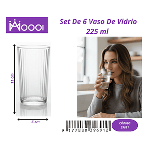 Set de 6 vaso de vidrio 225 ml 