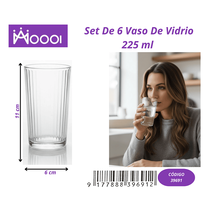 Set de 6 vaso de vidrio 225 ml  1
