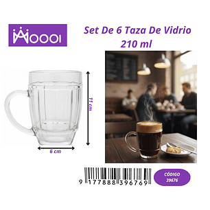 Set de 6 vaso de vidrio 210 ml 