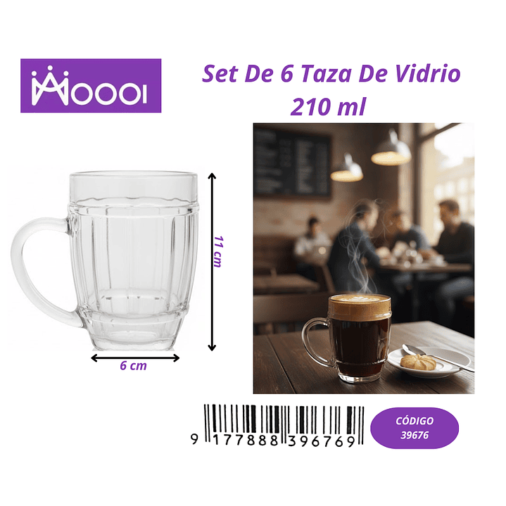 Set de 6 vaso de vidrio 210 ml  1