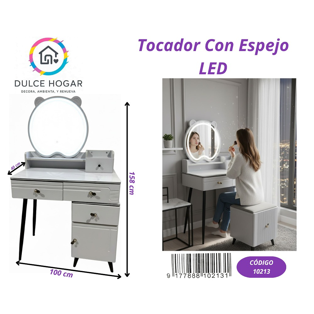 TOCADOR CON ESPEJO LED FORMA CON OREJITAS  1