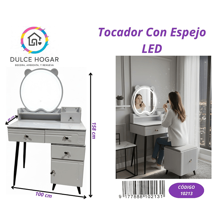 TOCADOR CON ESPEJO LED FORMA CON OREJITAS  1