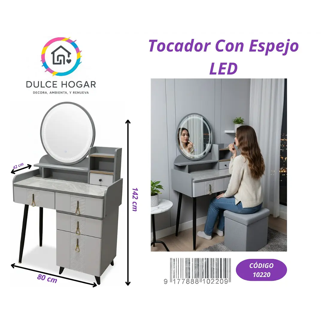 TOCADOR CON ESPEJO LED, GRIS  1