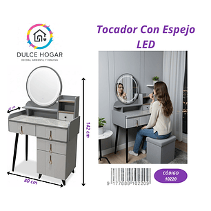 TOCADOR CON ESPEJO LED, GRIS 