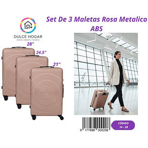 SET DE 3 MALETAS ROSA METALICOS DE ABS 