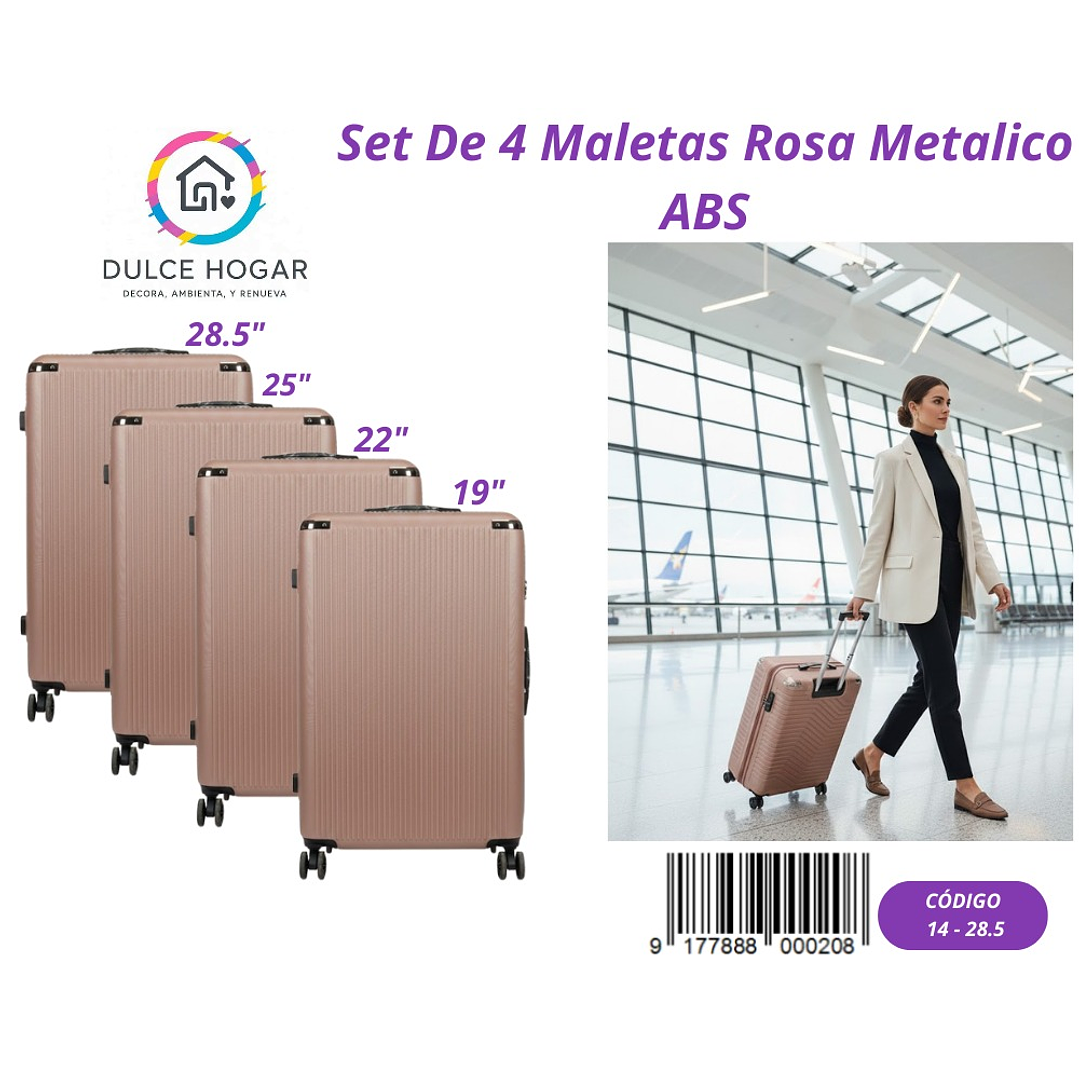 SET DE 4 MALETAS ROSA METALICO DE ABS  1
