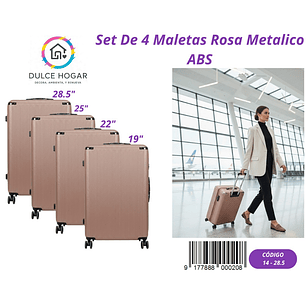 SET DE 4 MALETAS ROSA METALICO DE ABS 