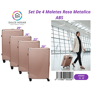 SET DE 4 MALETAS ROSA METALICO DE ABS 