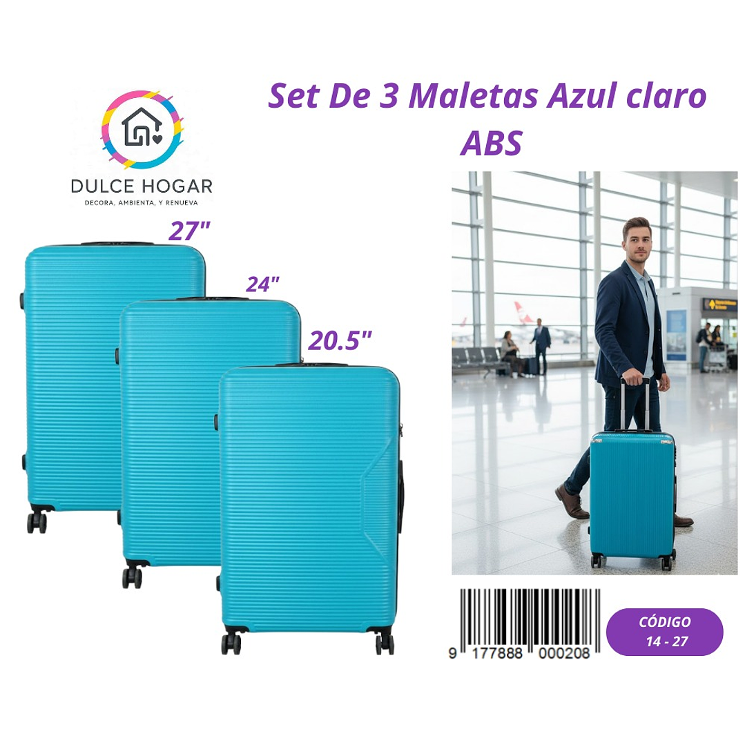 SET DE 3 MALETAS AZUL CLARO DE ABS  1