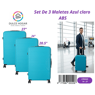 SET DE 3 MALETAS AZUL CLARO DE ABS 
