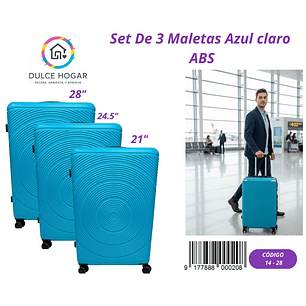 SET DE 3 MALETAS AZUL CLARO DE ABS 