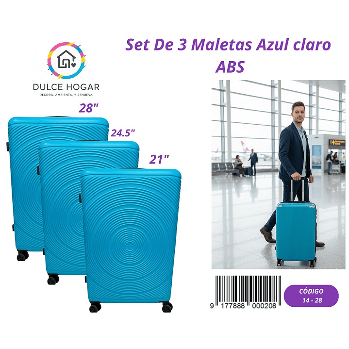 SET DE 3 MALETAS AZUL CLARO DE ABS  1
