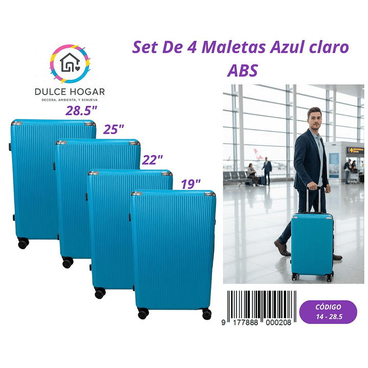 SET DE 4 MALETAS AZUL CLARO DE ABS  1