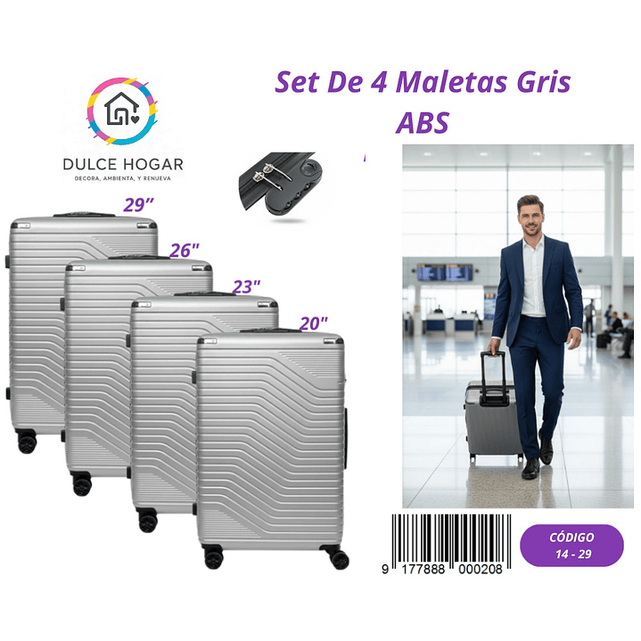 SET DE 4 MALETAS GRIS DE ABS  1