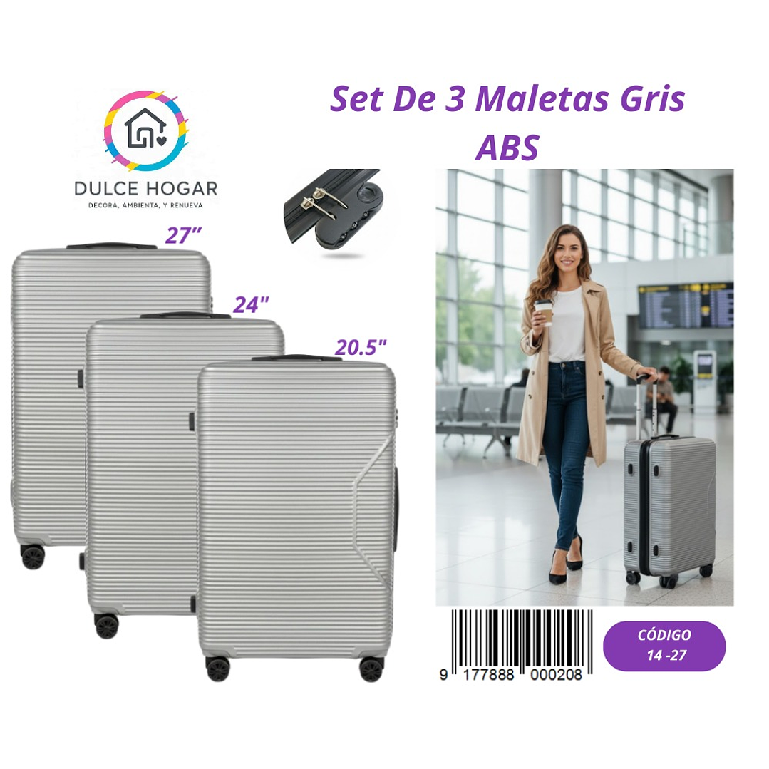 SET DE 3 MALETAS GRIS DE ABS  1