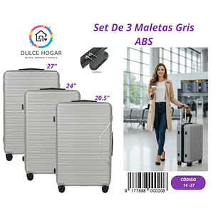 SET DE 3 MALETAS GRIS DE ABS 