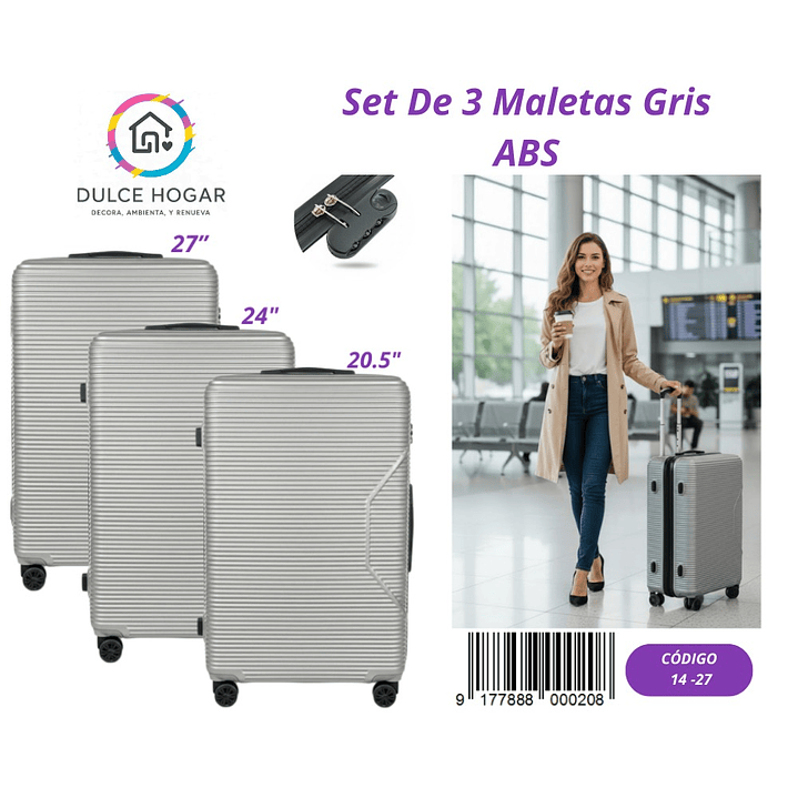 SET DE 3 MALETAS GRIS DE ABS  1