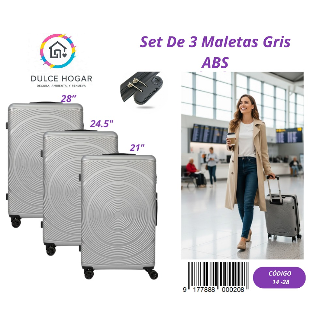 SET DE 3 MALETAS GRIS DE ABS  1