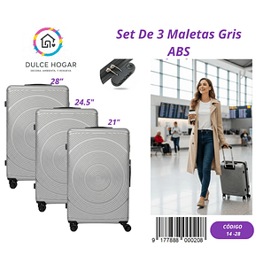 SET DE 3 MALETAS GRIS DE ABS 