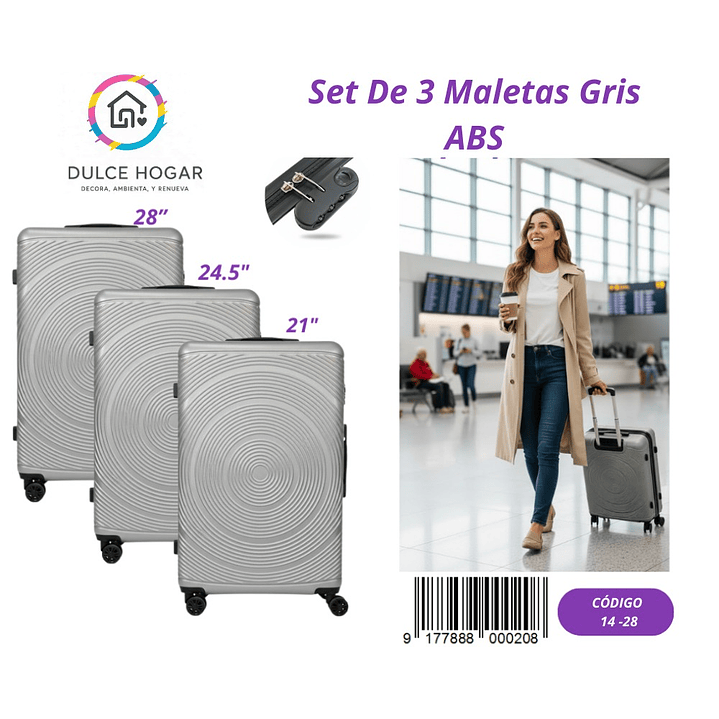 SET DE 3 MALETAS GRIS DE ABS  1