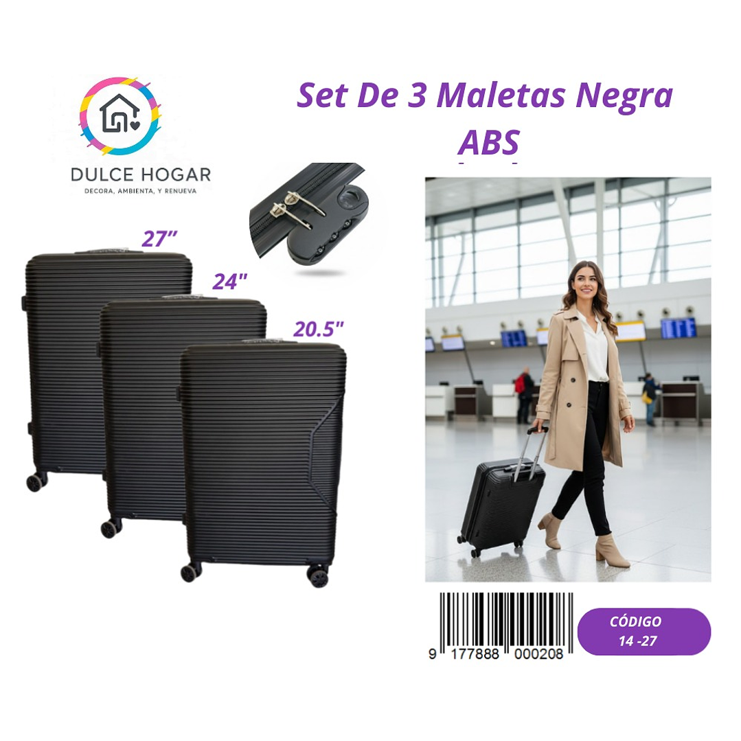 SET DE 3 MALETAS NEGRAS DE ABS  1