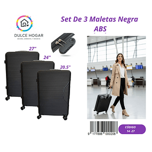 SET DE 3 MALETAS NEGRAS DE ABS 