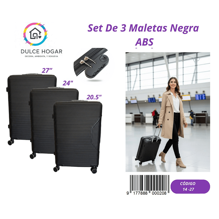 SET DE 3 MALETAS NEGRAS DE ABS  1