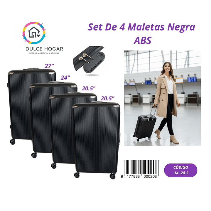 SET DE 4 MALETAS NEGRA DE ABS  1