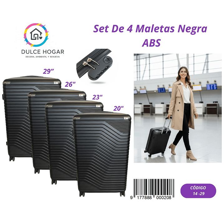 SET DE 4 MALETAS NEGRA DE ABS  1