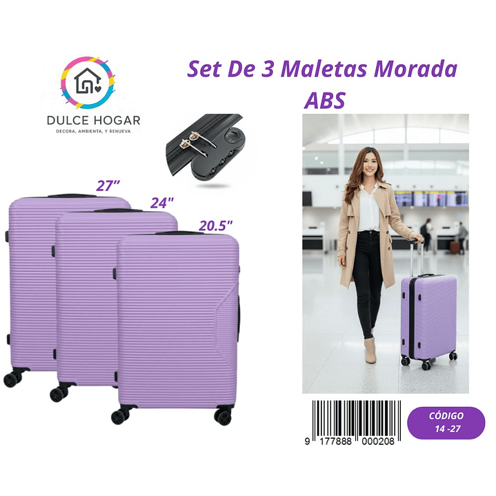 SET DE 3 MALETAS MORADA DE ABS  1