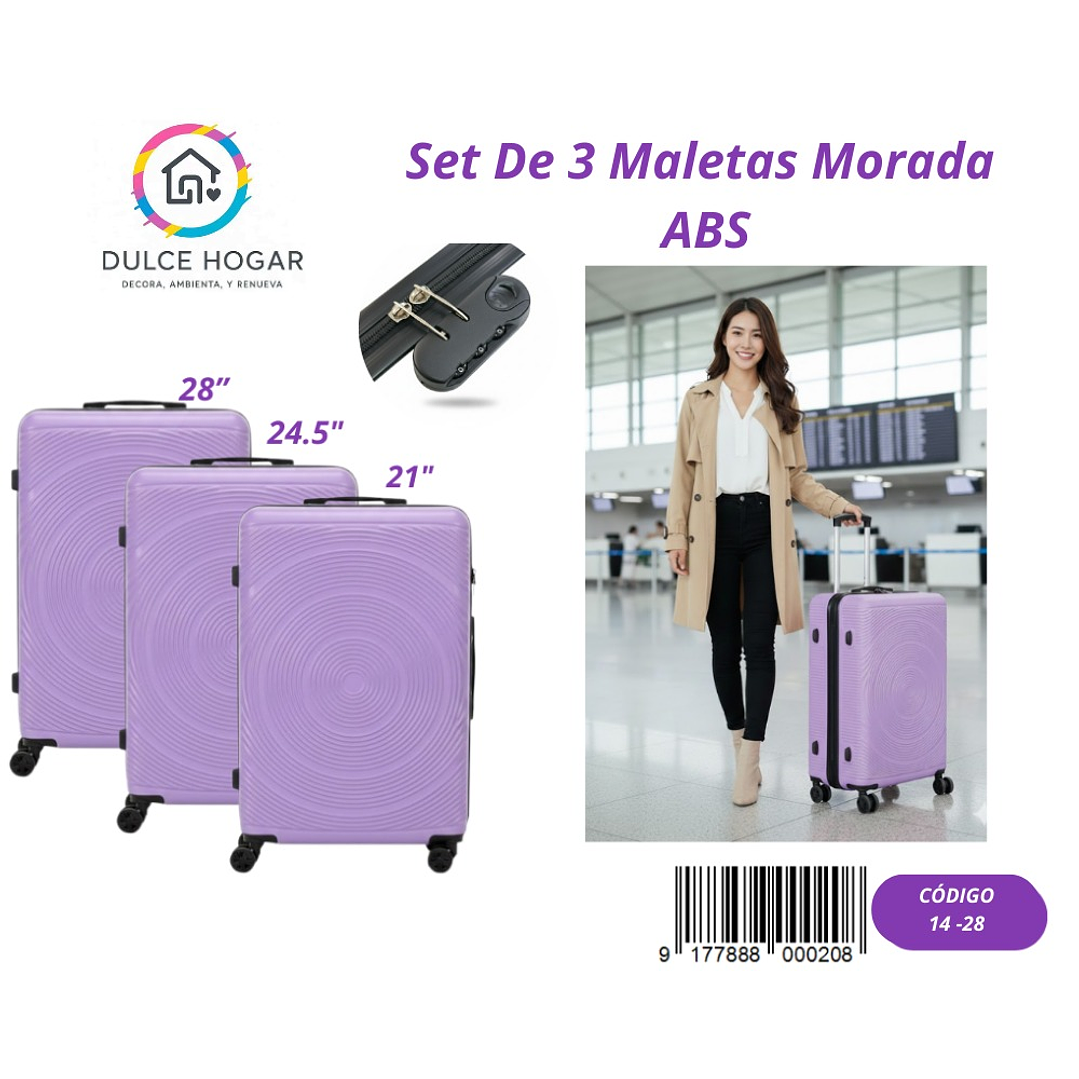 SET DE 3 MALETAS MORADA DE ABS  1