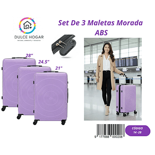 SET DE 3 MALETAS MORADA DE ABS 