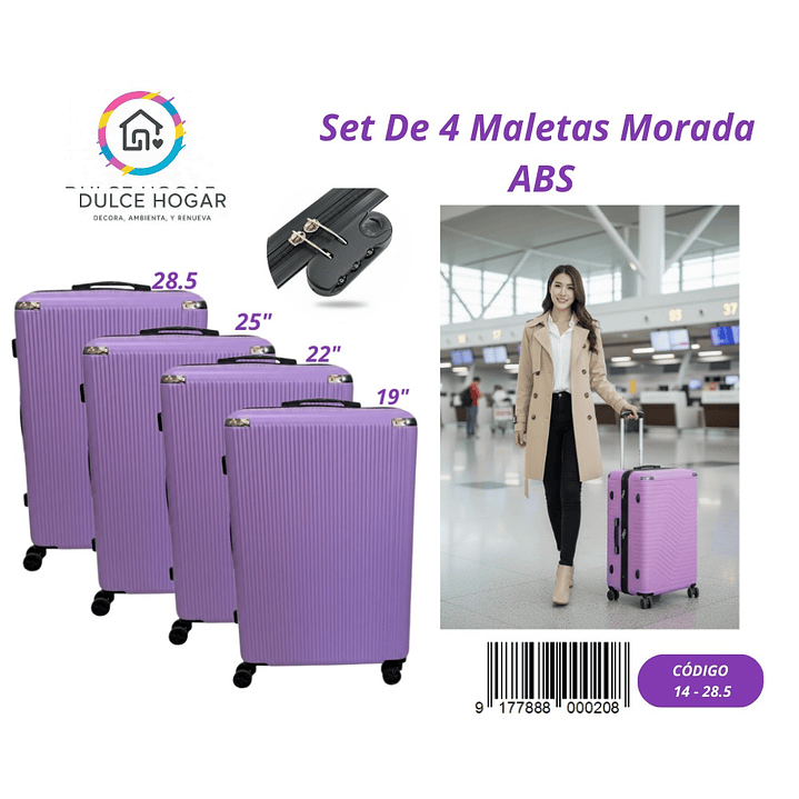 SET DE 4 MALETAS MORADA DE ABS  1