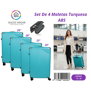 SET DE 4 MALETAS TURQUESA DE ABS 