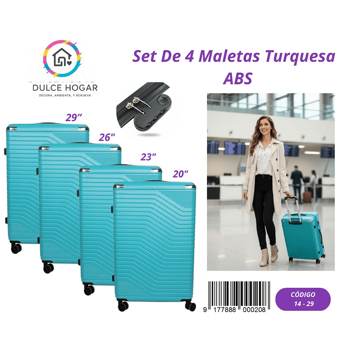 SET DE 4 MALETAS TURQUESA DE ABS  1