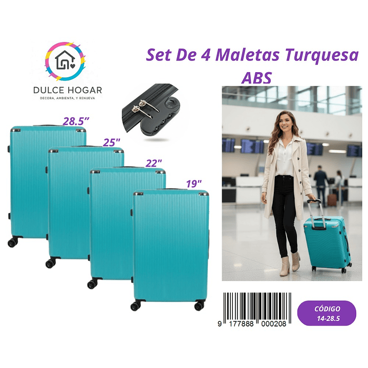 SET DE 4 MALETAS TURQUESA DE ABS  1